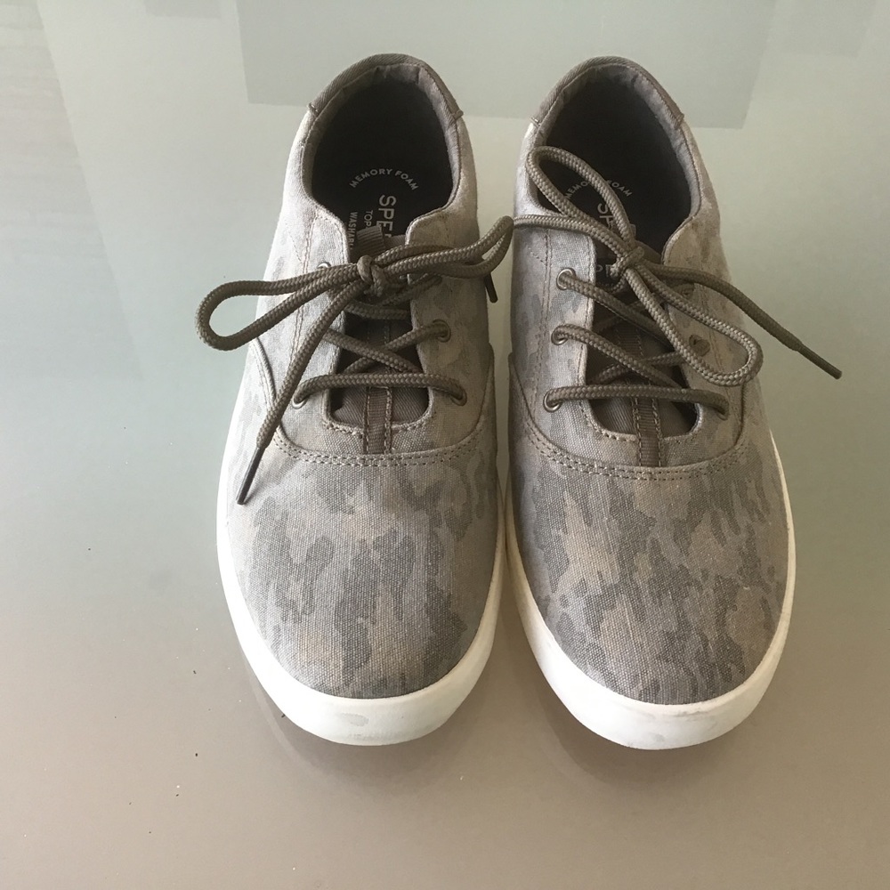 NEW Sperry Top-Sider Washable Green Camo Camouflage Sneakers Shoes 38 6 M 7.5 W‎